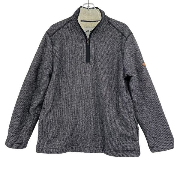 Orvis Quarter Zip Sweatshirt Mens Size M Dark Gray Sherpa Fleece Lined Pullover - Picture 1 of 14